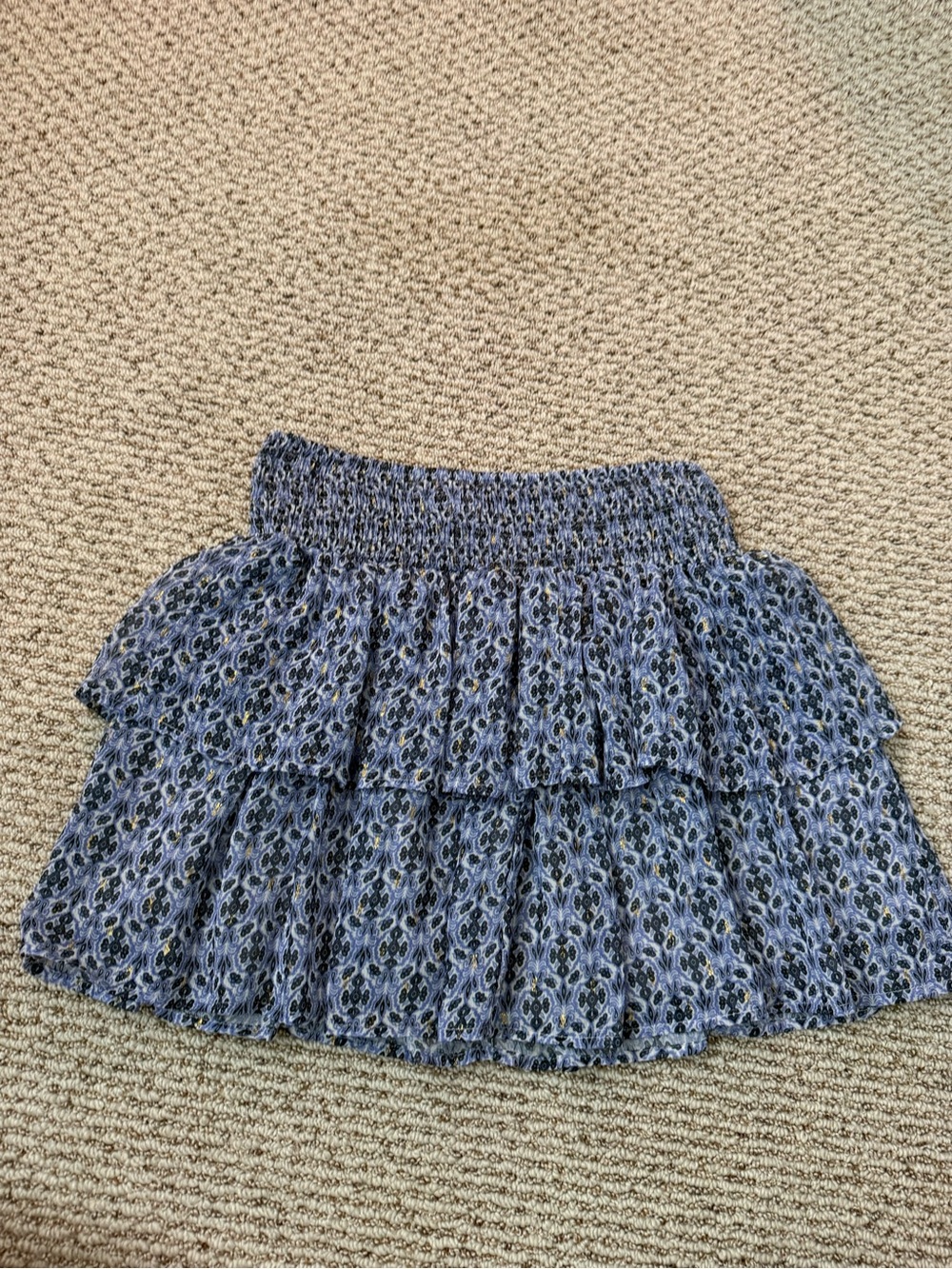 Smocked-Waist Blue Floral Tiered Skater Skirt